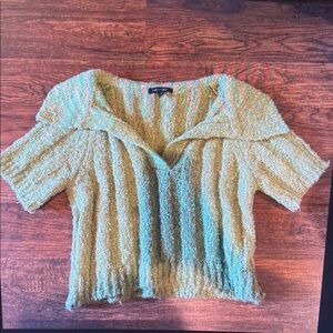 Striped Knit Short Sleeve Sweater